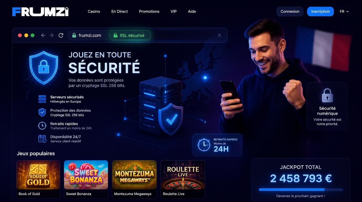 Un navigateur affichant le cadenas SSL, avec serveur sécurisé, joueur mobile français, éléments de rapidité et protection numérique