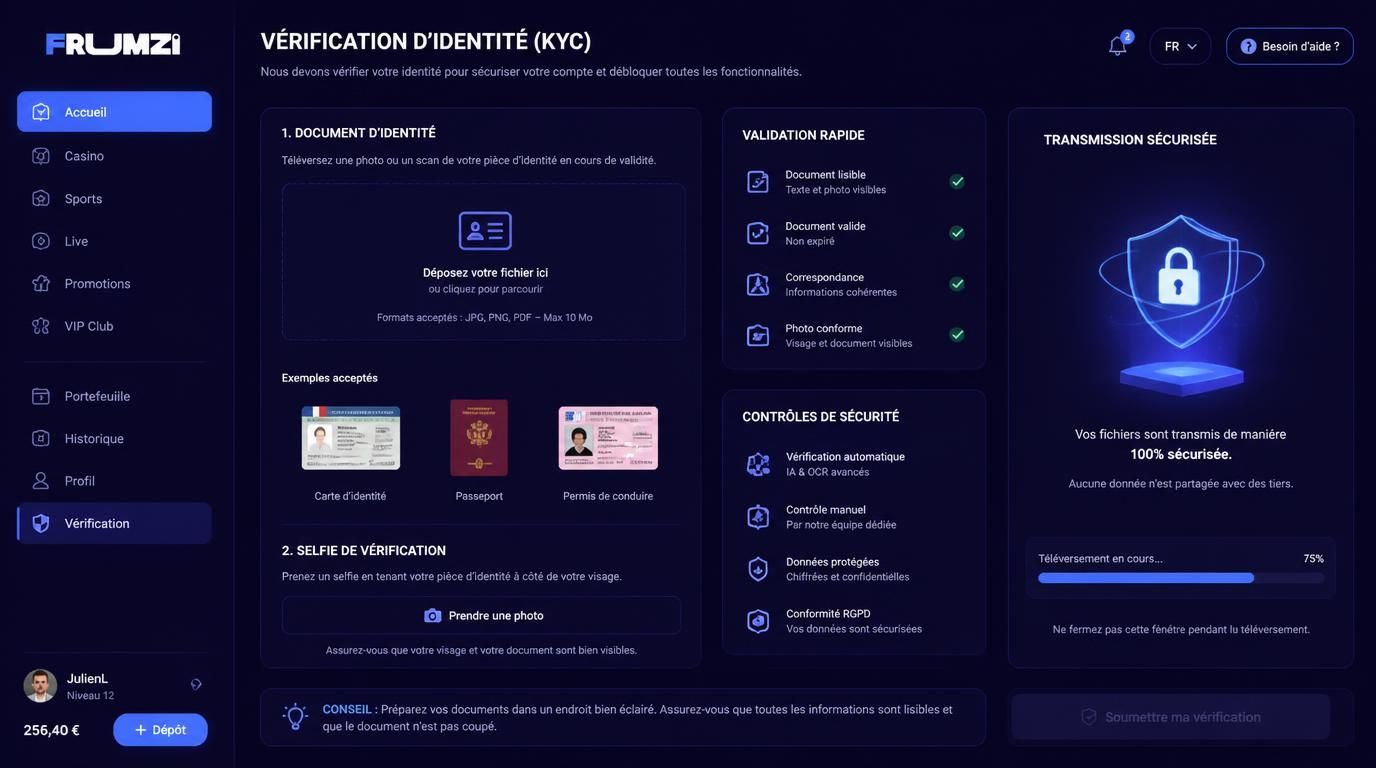 Formulaire KYC, documents clairs, validation rapide, transmission sécurisée